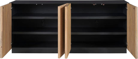 Noir Modern Carved Wood Credenza with Rubbed Iron Frame | Universal Furniture