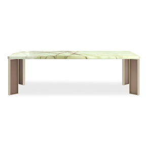 The Naturalist Dining Table 100" Green Onyx Stone Top Brushed Gold Base – Caracole