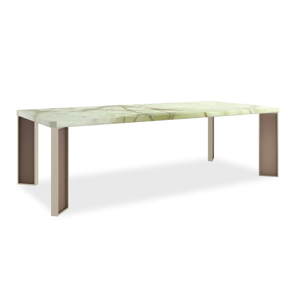 The Naturalist Dining Table 100" Green Onyx Stone Top Brushed Gold Base – Caracole