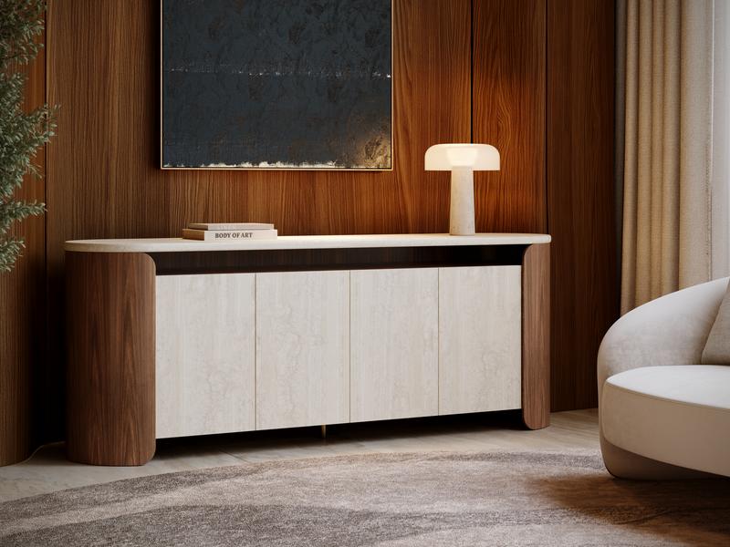 Fleur Open Sideboard | CLA-425V-2511 | Caracole Classic | Travertine Top | Porcini Finish - sold by Home Elegance USA