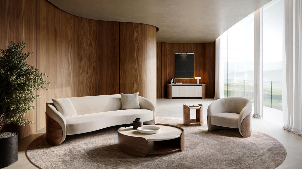 Fleur Open Sideboard | CLA-425V-2511 | Caracole Classic | Travertine Top | Porcini Finish - sold by Home Elegance USA
