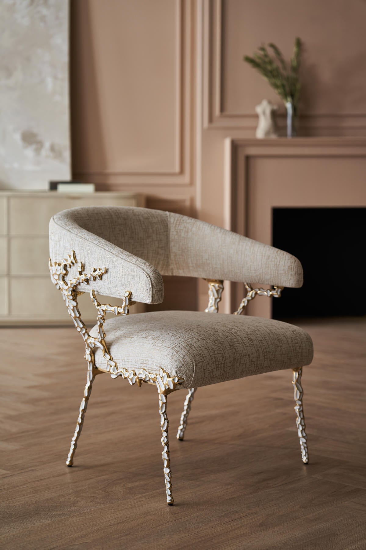 Glimmer of Hope Chair, Gold Brush Frame, Plush Upholstery | Caracole