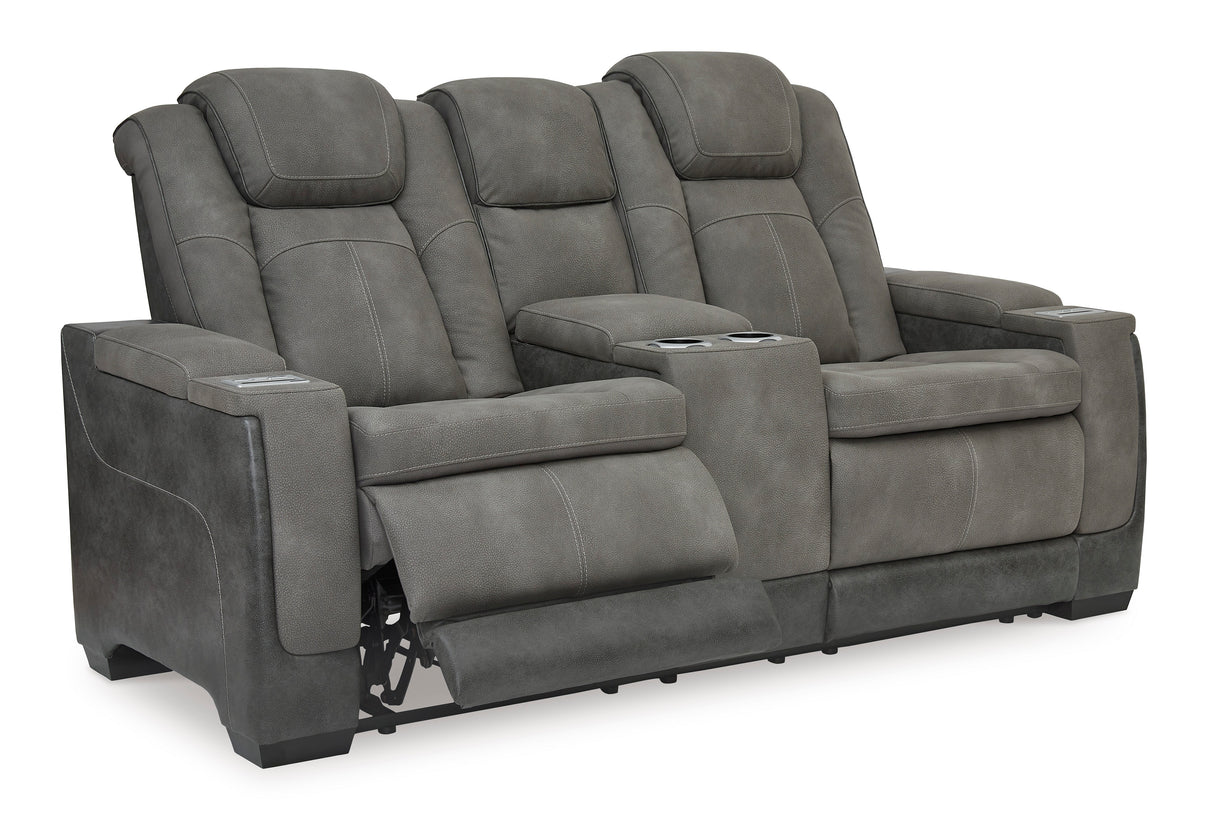 Ashley Slate Next-Gen DuraPella PWR REC Loveseat/CON/ADJ HDRST - Faux Leather - Home Elegance USA