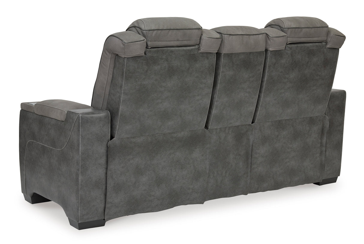 Ashley Slate Next-Gen DuraPella PWR REC Loveseat/CON/ADJ HDRST - Faux Leather - Home Elegance USA