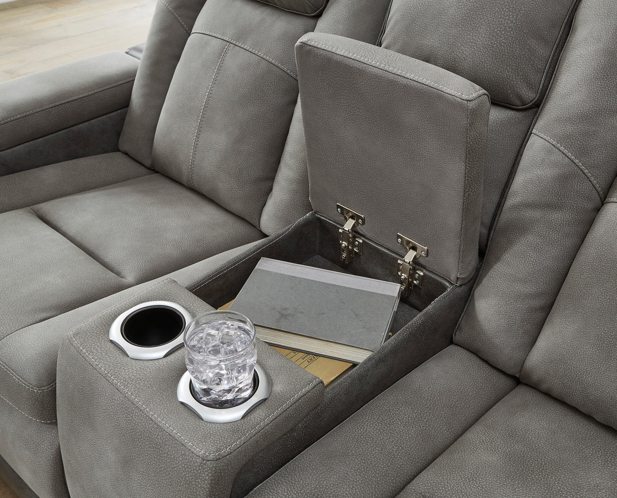 Ashley Slate Next-Gen DuraPella PWR REC Loveseat/CON/ADJ HDRST - Faux Leather - Home Elegance USA