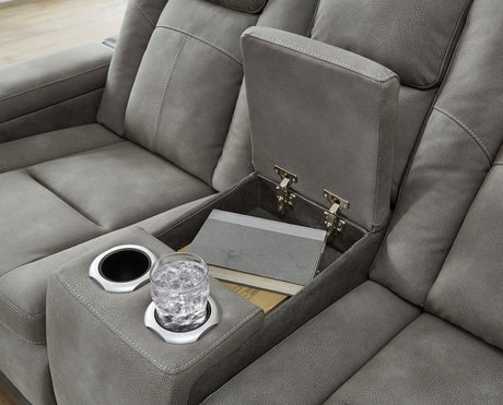 Ashley Slate Next-Gen DuraPella PWR REC Loveseat/CON/ADJ HDRST - Faux Leather - Home Elegance USA