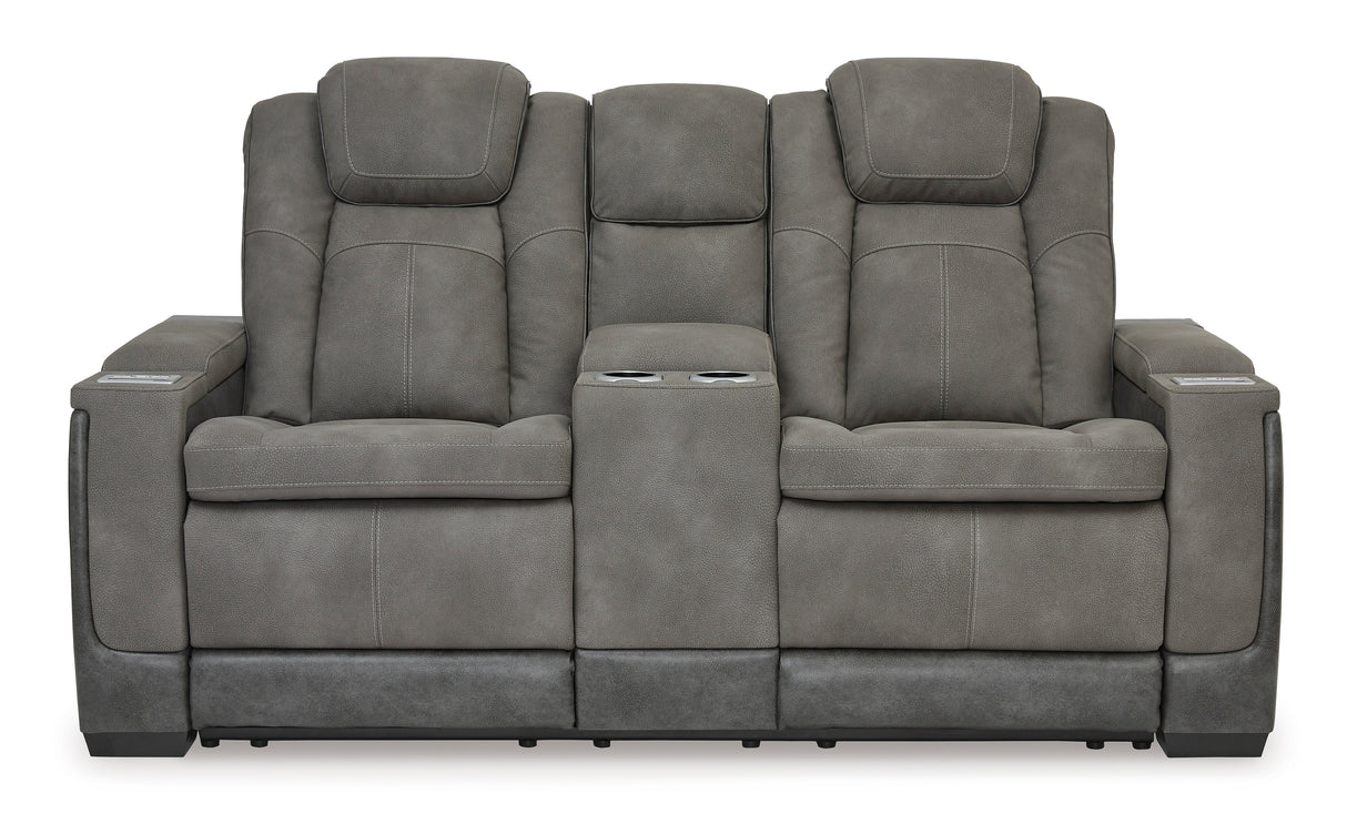 Ashley Slate Next-Gen DuraPella PWR REC Loveseat/CON/ADJ HDRST - Faux Leather - Home Elegance USA