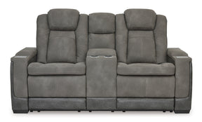 Ashley Slate Next-Gen DuraPella PWR REC Loveseat/CON/ADJ HDRST - Faux Leather - Home Elegance USA