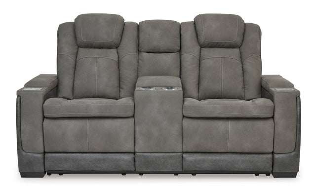 Ashley Slate Next-Gen DuraPella PWR REC Loveseat/CON/ADJ HDRST - Faux Leather - Home Elegance USA