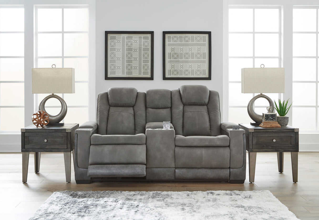Ashley Slate Next-Gen DuraPella PWR REC Loveseat/CON/ADJ HDRST - Faux Leather - Home Elegance USA
