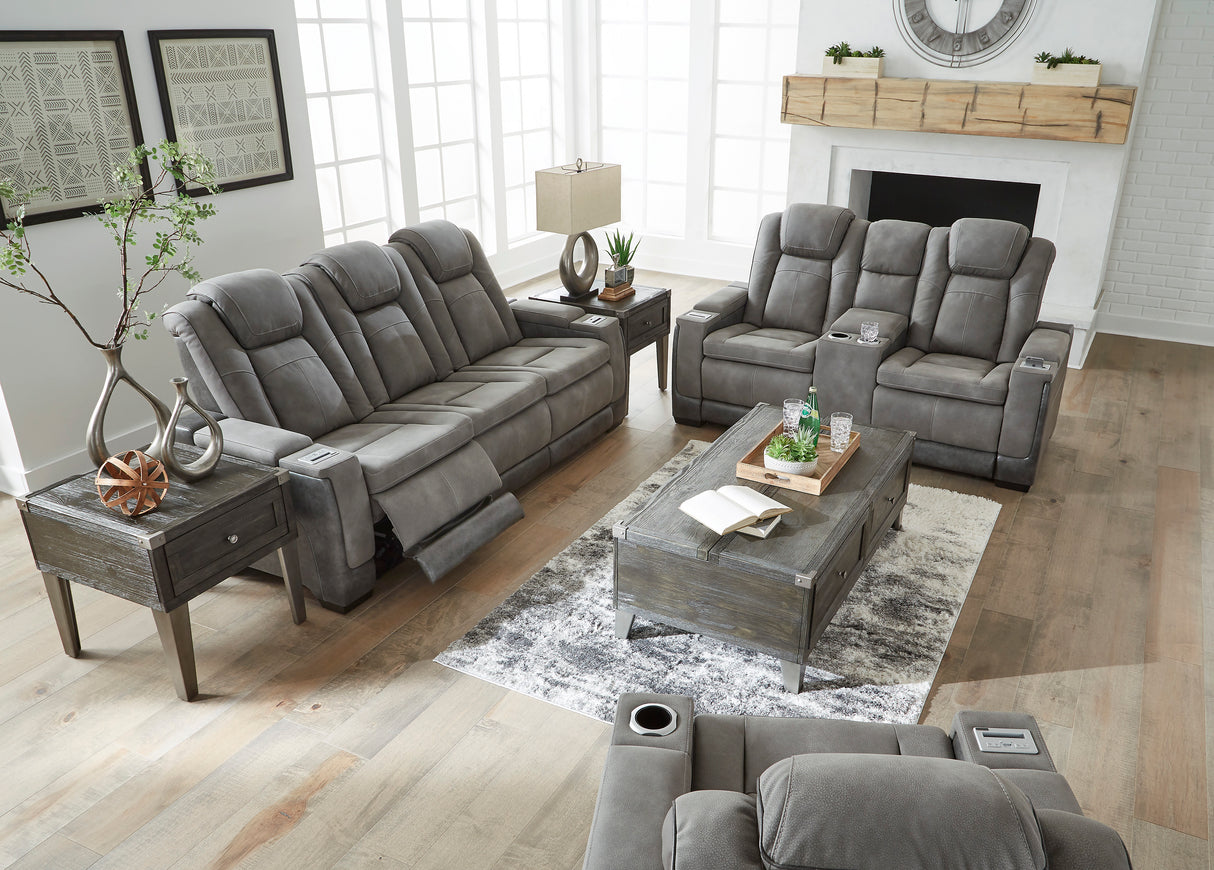Ashley Slate Next-Gen DuraPella PWR REC Loveseat/CON/ADJ HDRST - Faux Leather - Home Elegance USA