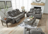 Ashley Slate Next-Gen DuraPella PWR REC Loveseat/CON/ADJ HDRST - Faux Leather - Home Elegance USA