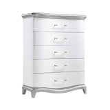 Nina Chest by Cosmos Furniture with tufted high-back bed in white and silver.