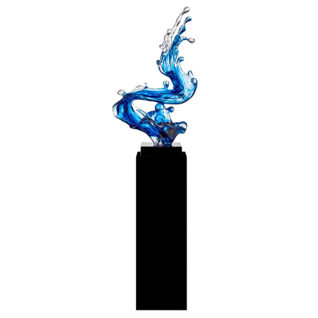Ocean Blue Cortes Bay Wave Floor Sculpture with Black Stand, 57" Tall  | Finesse - sold by Home Elegance USA