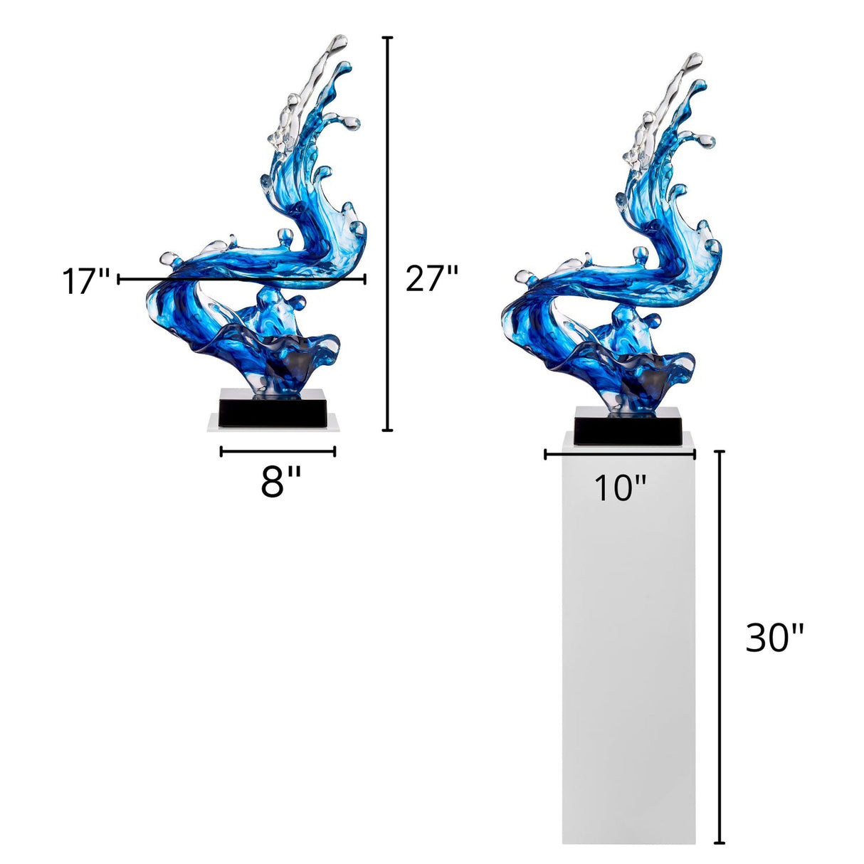 Ocean Blue Cortes Bay Wave Floor Sculpture with Black Stand, 57" Tall  | Finesse