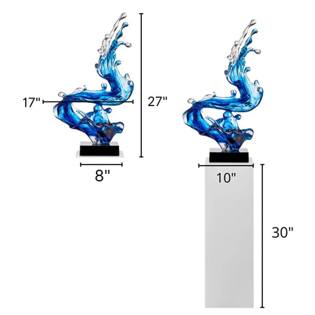 Ocean Blue Cortes Bay Wave Floor Sculpture with Black Stand, 57" Tall  | Finesse - sold by Home Elegance USA