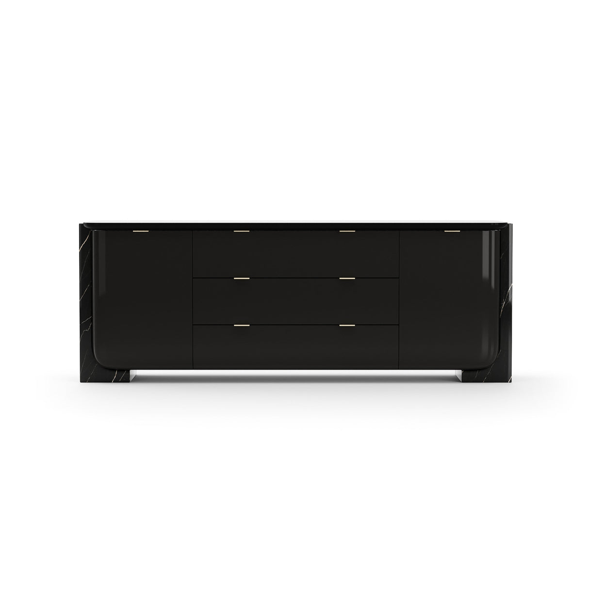 Overlap Sideboard Piano Black with Nero Marquina Stone | Caracole Classic