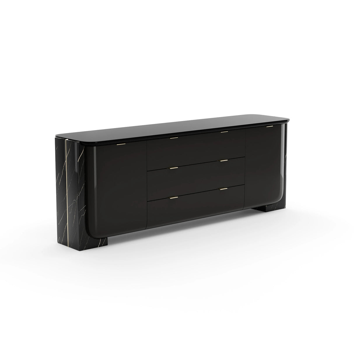 Overlap Sideboard Piano Black with Nero Marquina Stone | Caracole Classic
