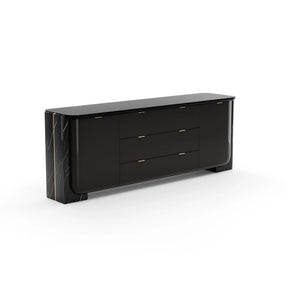 Overlap Sideboard Piano Black with Nero Marquina Stone | Caracole Classic