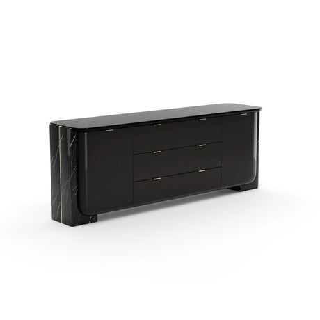 Overlap Sideboard Piano Black with Nero Marquina Stone | Caracole Classic
