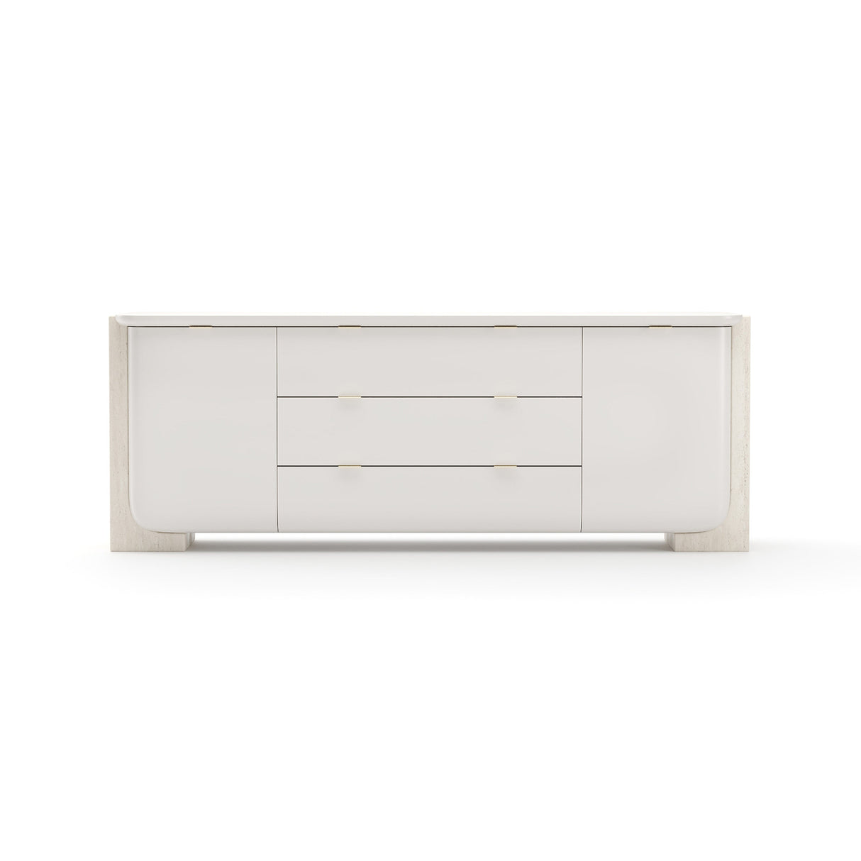 Overlap Sideboard Latte Gloss with Travertine Stone | Caracole Classic