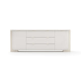 Overlap Sideboard Latte Gloss with Travertine Stone | Caracole Classic