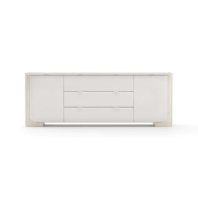 Overlap Sideboard Latte Gloss with Travertine Stone | Caracole Classic