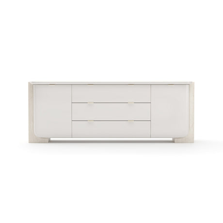 Overlap Sideboard Latte Gloss with Travertine Stone | Caracole Classic