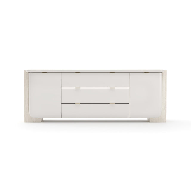 Overlap Sideboard Latte Gloss with Travertine Stone | Caracole Classic
