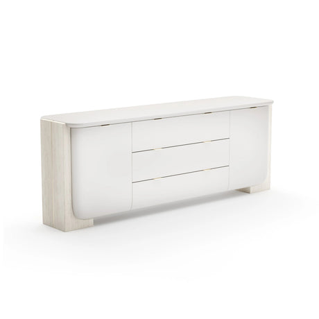 Overlap Sideboard Latte Gloss with Travertine Stone | Caracole Classic
