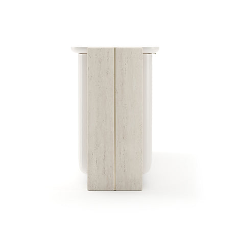 Overlap Sideboard Latte Gloss with Travertine Stone | Caracole Classic