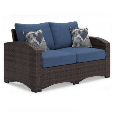 Ashley Blue/Brown Windglow Loveseat w/Cushion