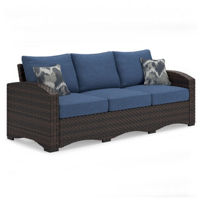 Ashley Blue/Brown Windglow Sofa with Cushion
