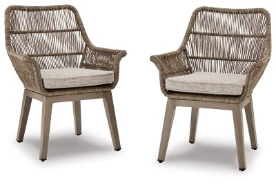 Ashley Beige Beach Front Arm Chair With Cushion (Set of 2) | Home Elegance USA