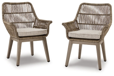 Ashley Beige Beach Front Arm Chair With Cushion (Set of 2)
