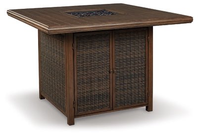 Ashley Medium Brown Paradise Trail Square Bar Table w/Fire Pit - P750 - 665 - Home Elegance USA - 1