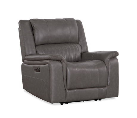 Gray leather recliner chair on a white background