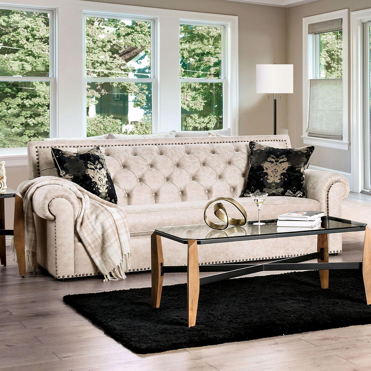 Parshall Traditional Sofa and Loveseat by Furniture of America