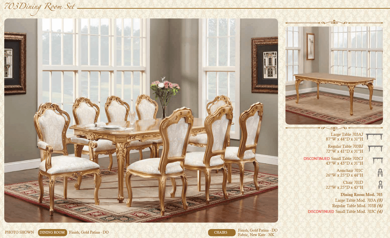 French Provincial Dining Set | Polrey 703 | Italian Fabric - Home Elegance USA