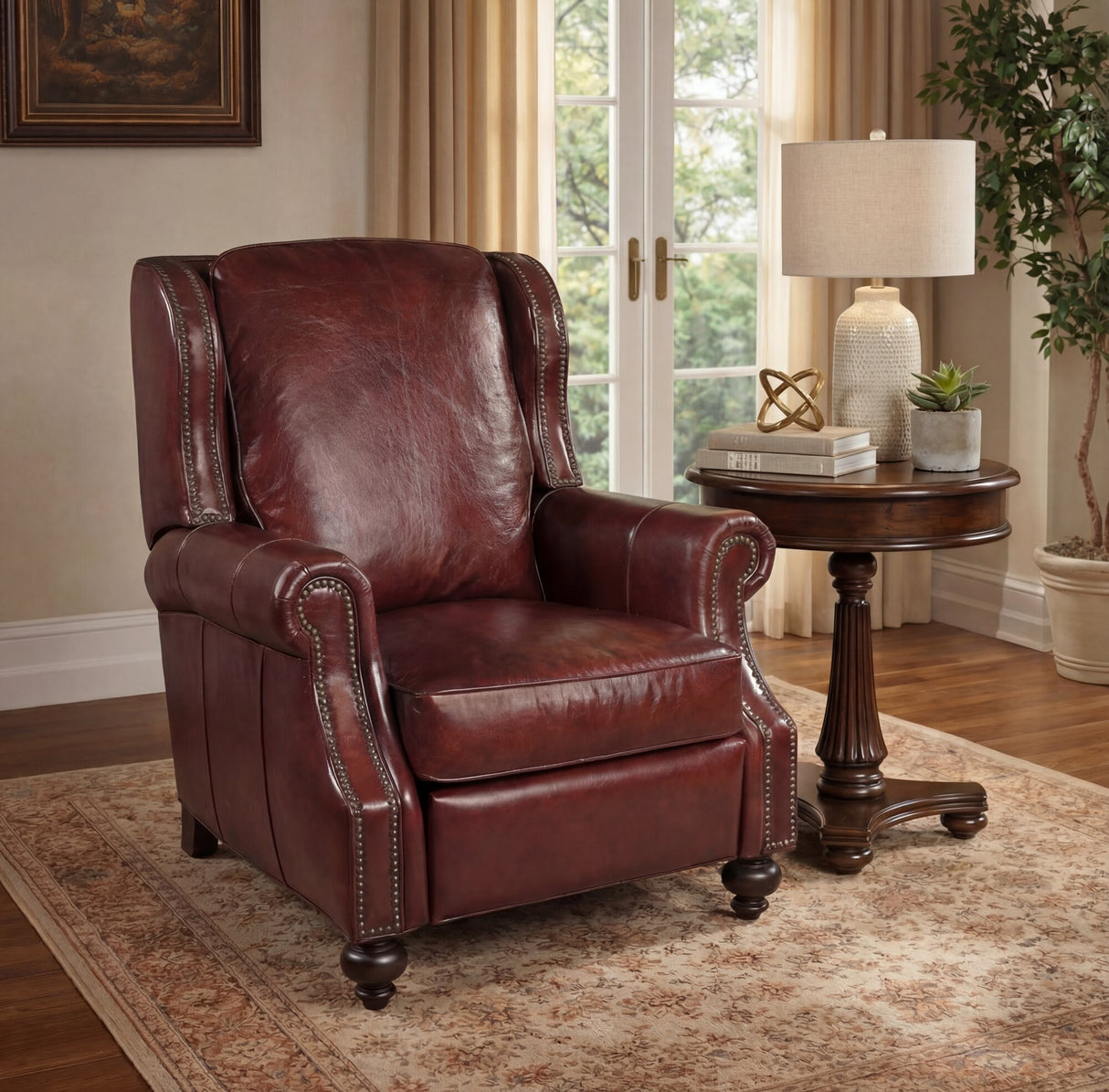 Drake Manual Recliner in Red Balmoral Cornwall Leather | Hooker Furniture