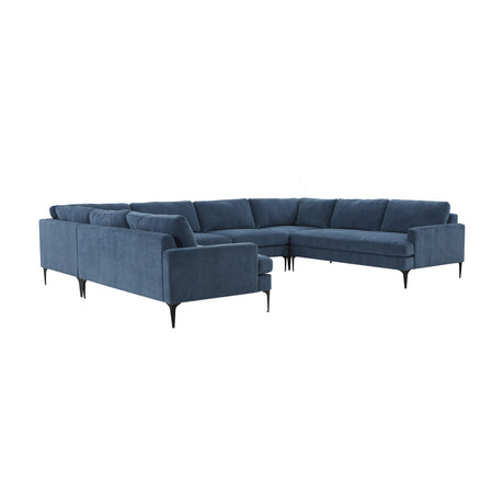   TOV Furniture Serena Velvet U-Sectional with Black Legs Blue -  Home Elegance USA