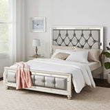 Riley Upholstered Silver Bed with Crystal Tufting – Global - Home Elegance USA