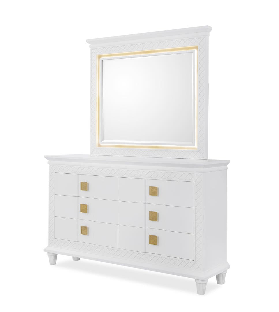 Rebecca Dresser & Mirror by Cosmos Furniture in white and gold.