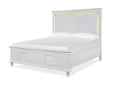 Rebecca Bed by Cosmos Furniture in white and gold, featuring illuminated headboard.