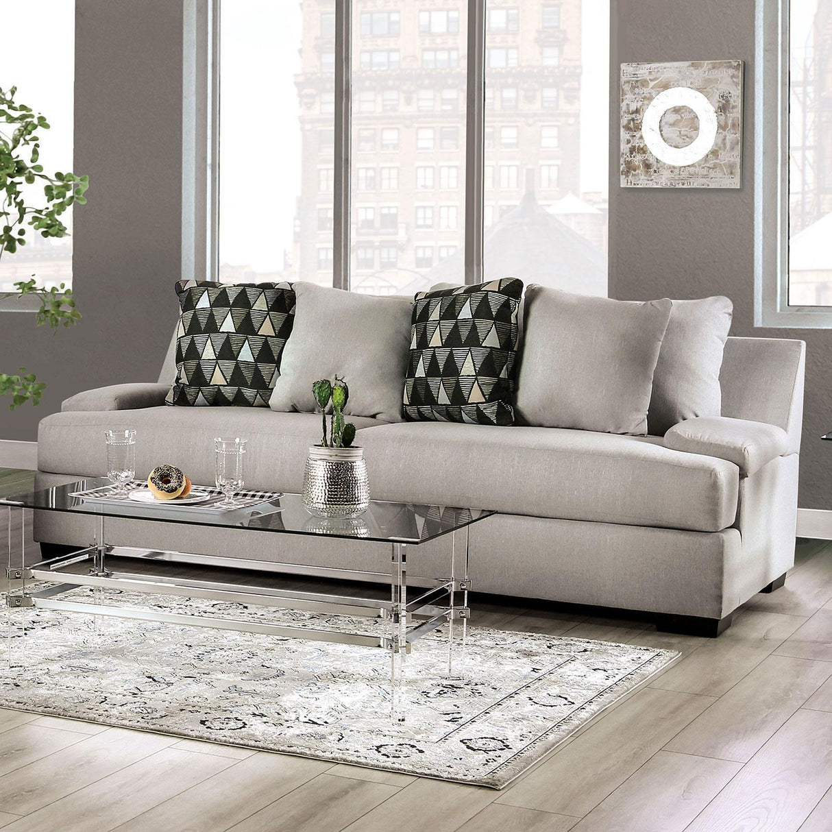 Reigate Transitional Light Gray Chenille Sofa and Loveseat by Furniture of America Furniture of America