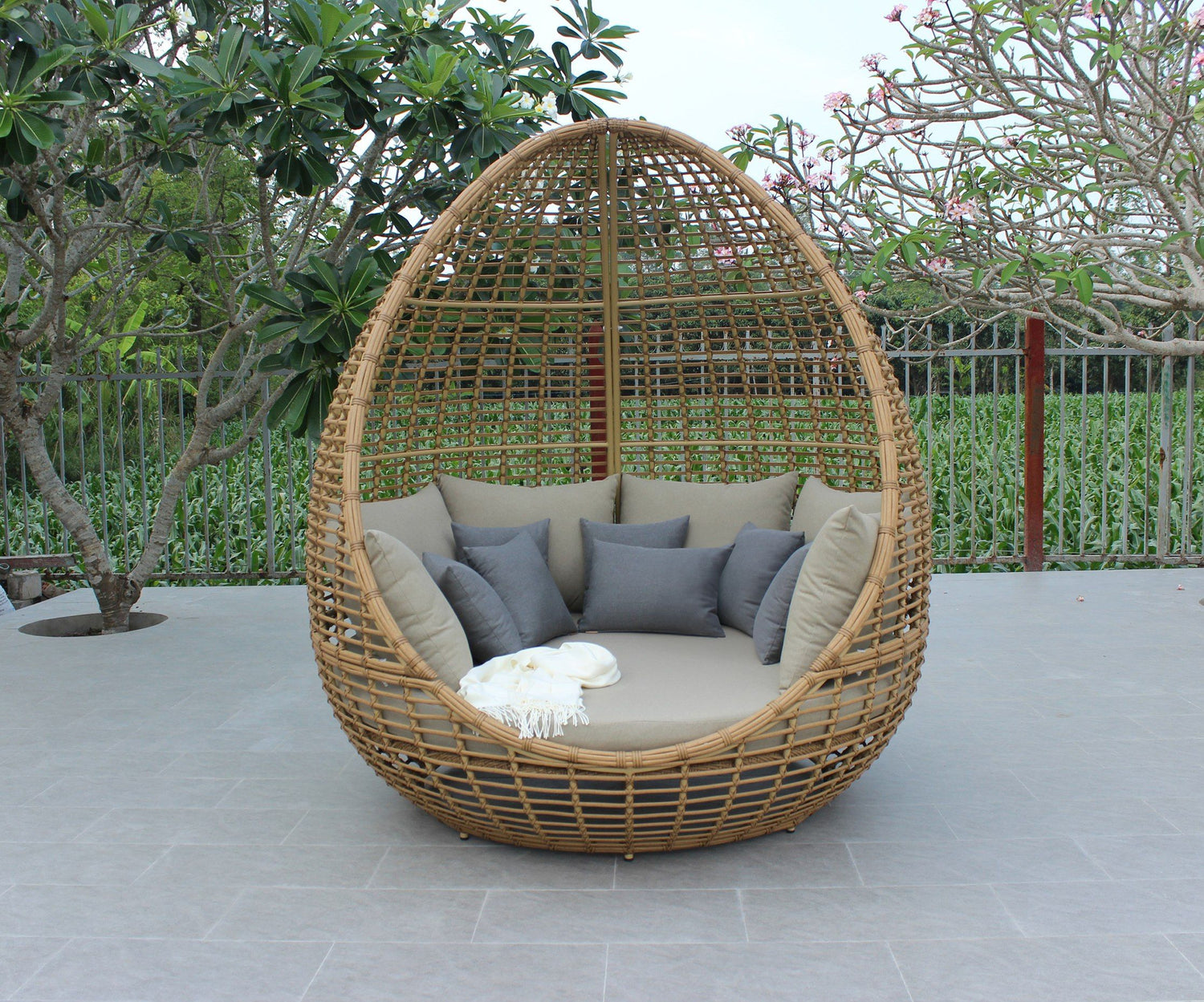 Renava Cocoon - Outdoor Beige + Wicker Lounge Bed - Home Elegance USA