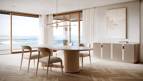 Rhythm Oval Travertine Dining Table 112 Inch | Caracole Classic