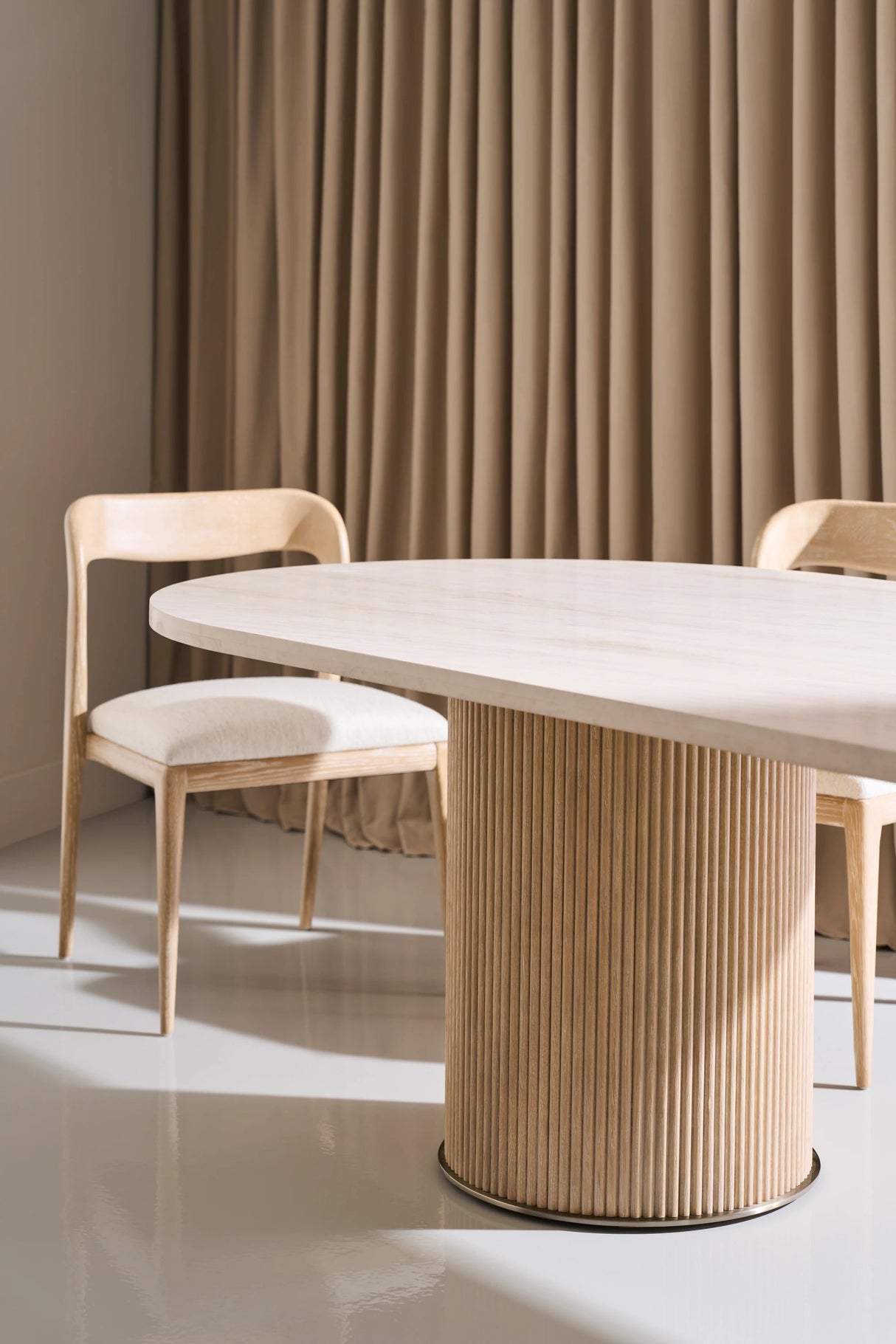 Rhythm Oval Travertine Dining Table 112 Inch | Caracole Classic
