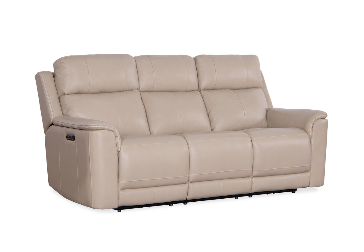 Riley P2 top grain leather power sofa (86×40×43), Includes full seating group in modern neutral leather.