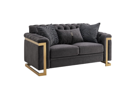 Gray sofa with decorative pillows on a white background